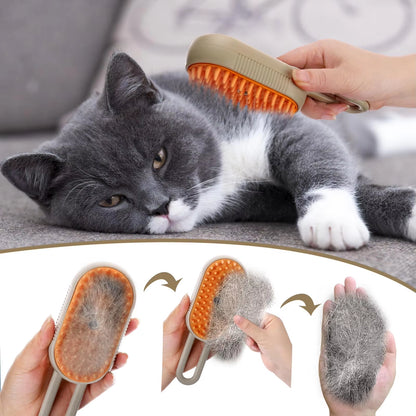 Electric Pet Steam Brush for Cats - Grooming and Hair Removal Vaporizer with Massage Function