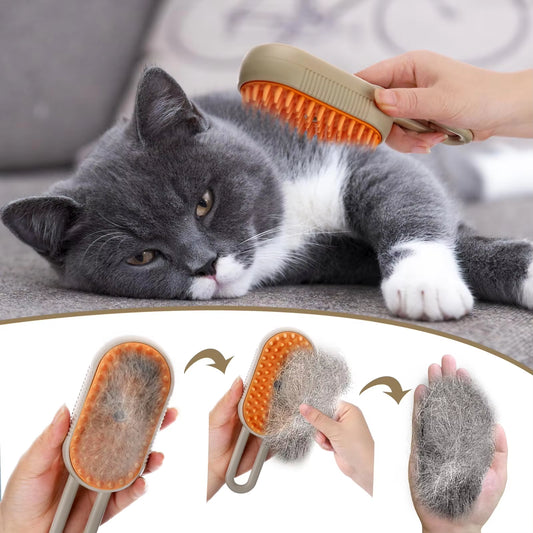 Electric Pet Steam Brush for Cats - Grooming and Hair Removal Vaporizer with Massage Function