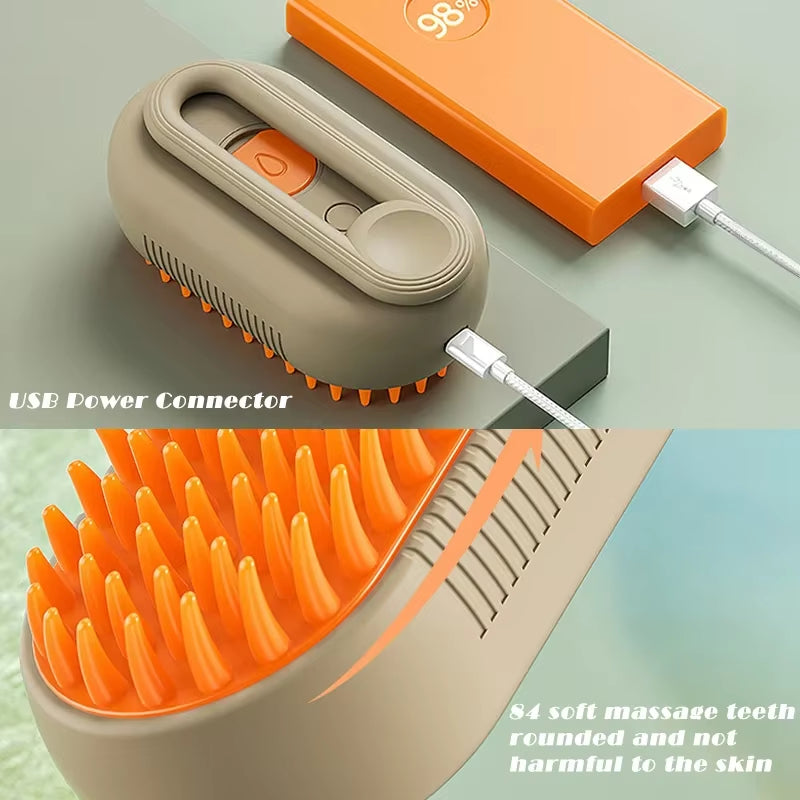 Electric Pet Steam Brush for Cats - Grooming and Hair Removal Vaporizer with Massage Function