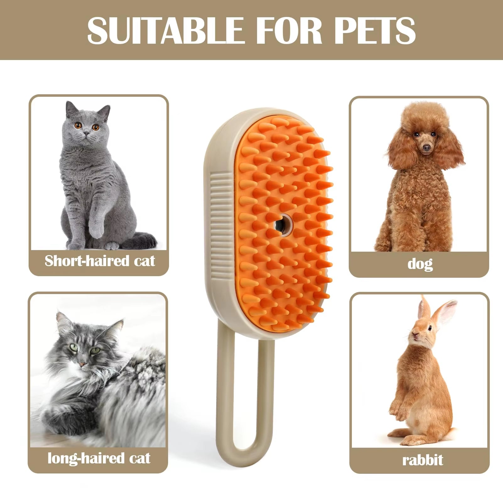 Electric Pet Steam Brush for Cats - Grooming and Hair Removal Vaporizer with Massage Function