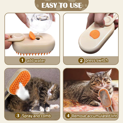 Electric Pet Steam Brush for Cats - Grooming and Hair Removal Vaporizer with Massage Function